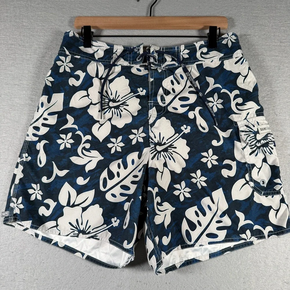 Vintage Quiksilver Silver Edition Mens Navy Blue Floral Board Shorts Size 33‎